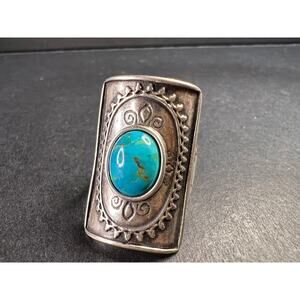 Vintage DIDAE Sterling Silver Kingman Turquoise Shield Ring – Size 7